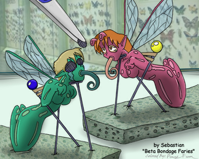Beta Bondage Faries 
Art By Sebastian 
Colored By Ponyfox

The Chainsman Insectarium's Latest ~Experiment~ Exhibit 

Older work featured on the Furcen site and the Chainsman institute site. 
